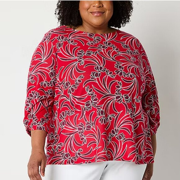 NWT Liz Claiborne Plus Women's Crew Neck 3/4 Sleeve Blouse - Picture 1 of 6